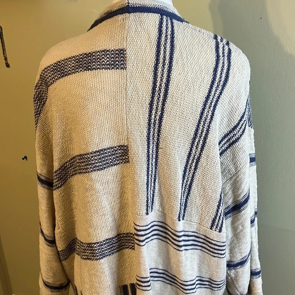 Pure Jill cotton striped blue white open front longline cardigan size medium - Picture 3 of 16
